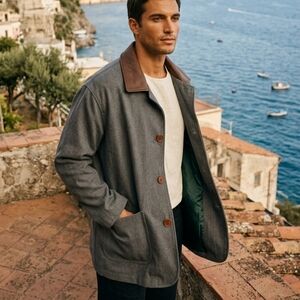 Like New! Koolah Portage Wool & Leather Trench Coat Jacket